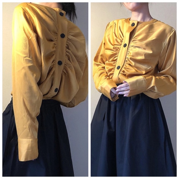 M Signature Label Collection Tops - Mustard Yellow Silky Reversible Snap Top